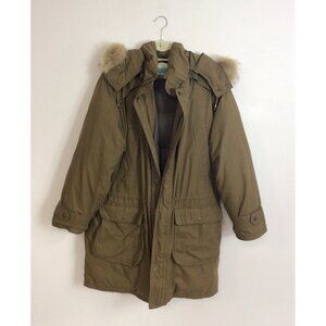 Vintage Down Winter Jacket Puffer Coat Fur Trim Mens Large